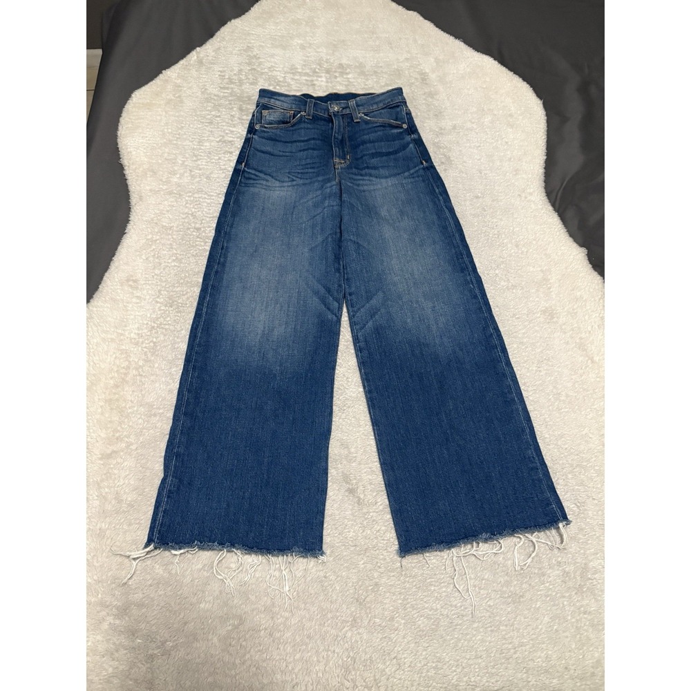 Hudson Holly Wide Leg Crop Blue Denim Jeans Size 24 Raw Hem